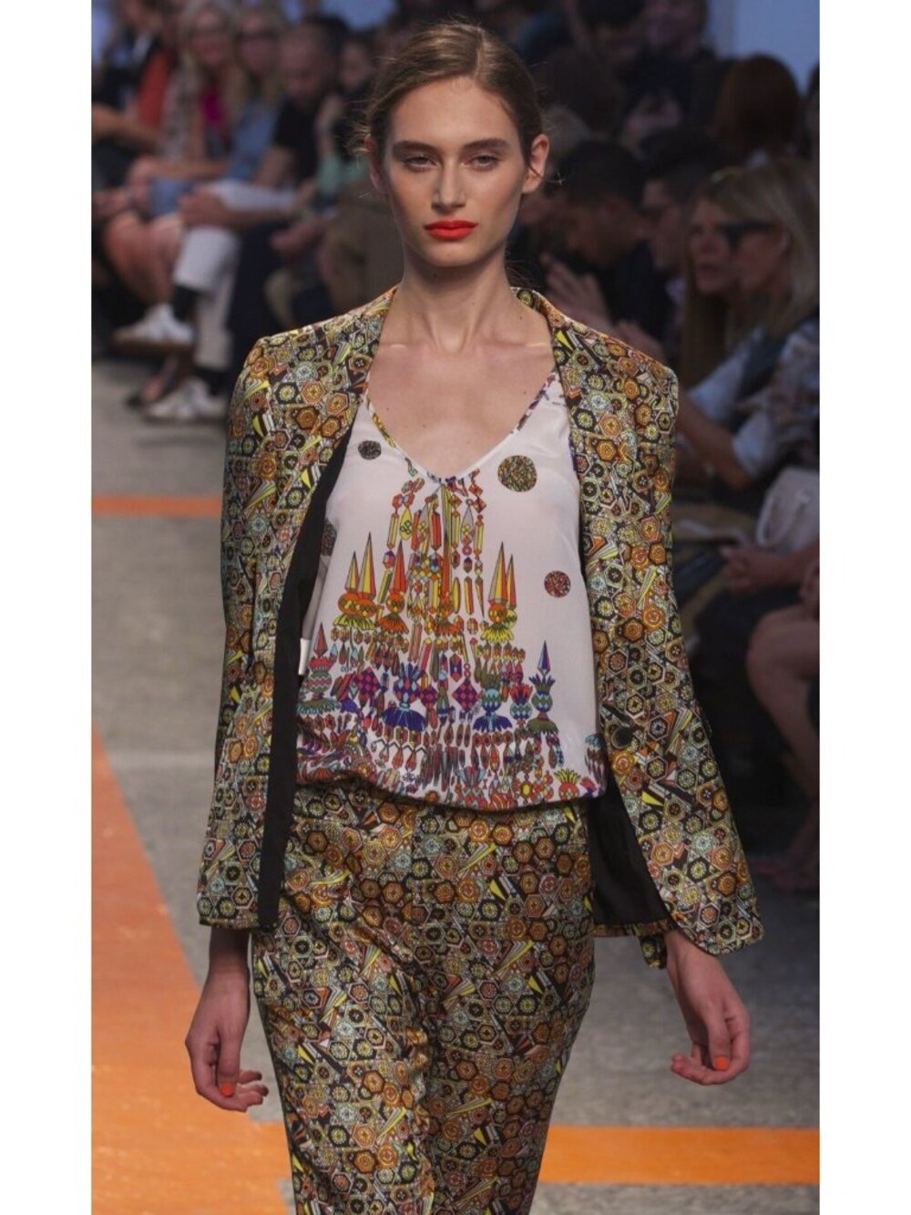 Msgm Runway Top 2014 Collection Silk NWT XS Jeweled Baubles Printed Tank Art